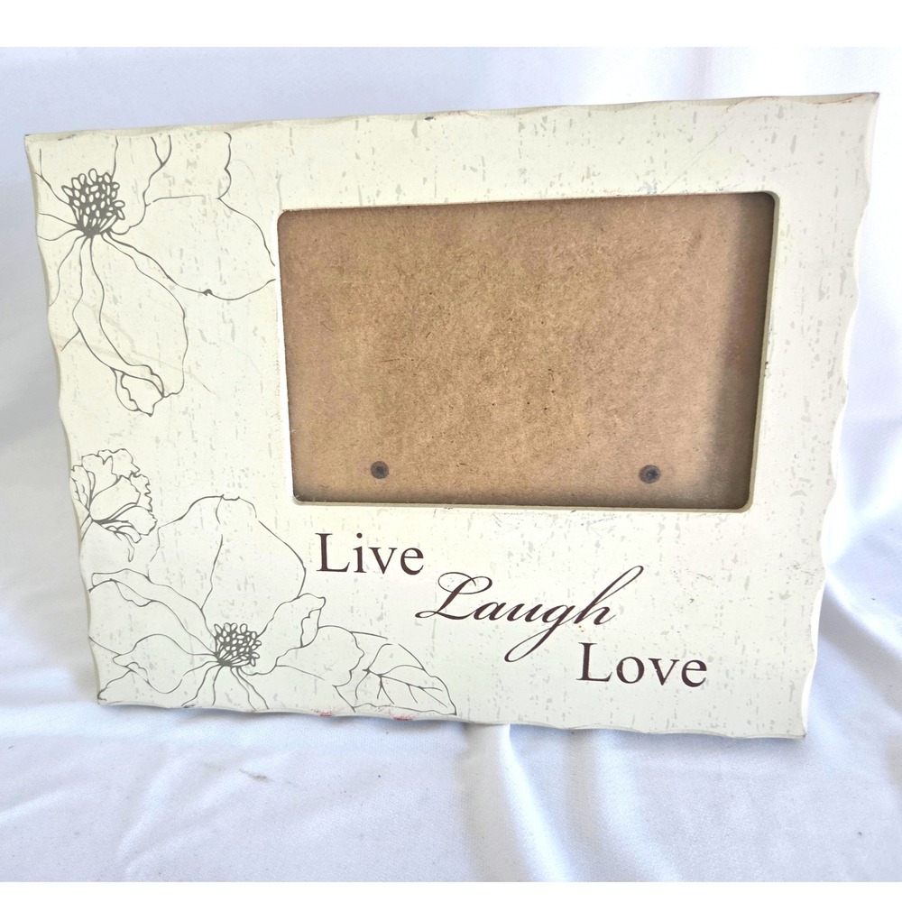 Live Laugh Love Floral Wooden Picture Frame Cream Scalloped Edge 4x6 Horizontal